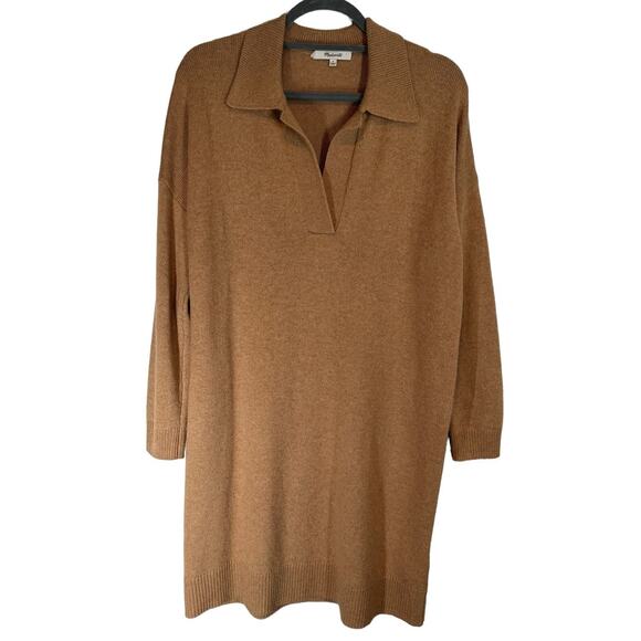 Madewell Polo Sweater Dress Tan Neutral Small Merino Wool Blend Preppy - Picture 2 of 6